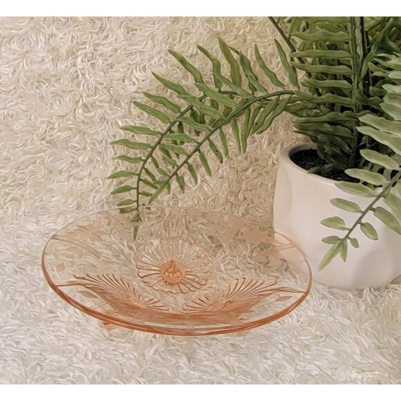 Antique 1930's Depression Glass Footed Bowl, Pink - Picture 5 of 14